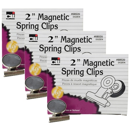 Charles Leonard Magnetic Spring Clips, 2", 12 Per Box, PK3 68520